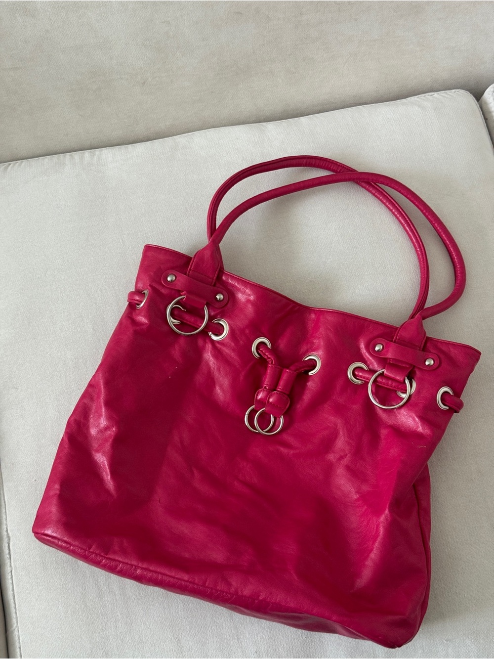 Hot Pink Leather Bag - Women's Shoulder Bag